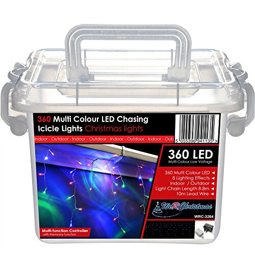 WeRChristmas Snowing Icicle Christmas Lights String with 360-LED Chasing/Static Settings with 19 m Cable - Multi-Colour