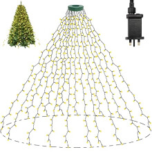 Joycome Christmas Tree Lights 400 LED 2mx16 Lines Christmas Tree Net Lights with Ring, 8 Modes Waterproof Waterfall Fairy Lights Main Powered for