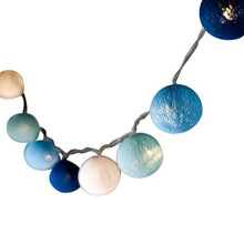 Blaze On Ambient Ball Fairy Lights (Blue Tones) - Hand-Spun Haute Couture Cotton Balls - 20 LED Lights - UK Plug - Safe - Indoor - Low Voltage -
