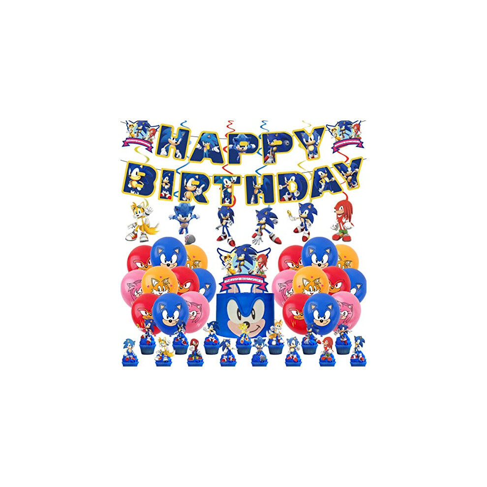 Sonic Birthday Party Decorations Supplies Sonic Happy Birthday Banner Sonic Balloons Sonic Cake Toppers for Kids Birthday