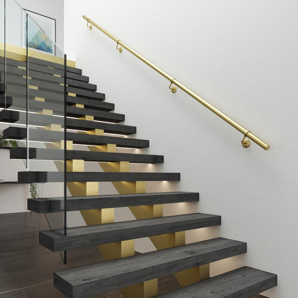 Rothley Metal Handrail Kit Satin Brass Stairs Bannister 3.6m