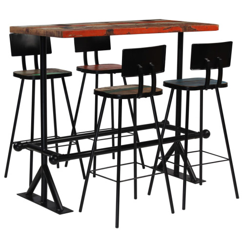 VidaXL (5 piece) vidaXL Bar Set Kitchen Dining Table and Chair Multicolour Solid Reclaimed Wood