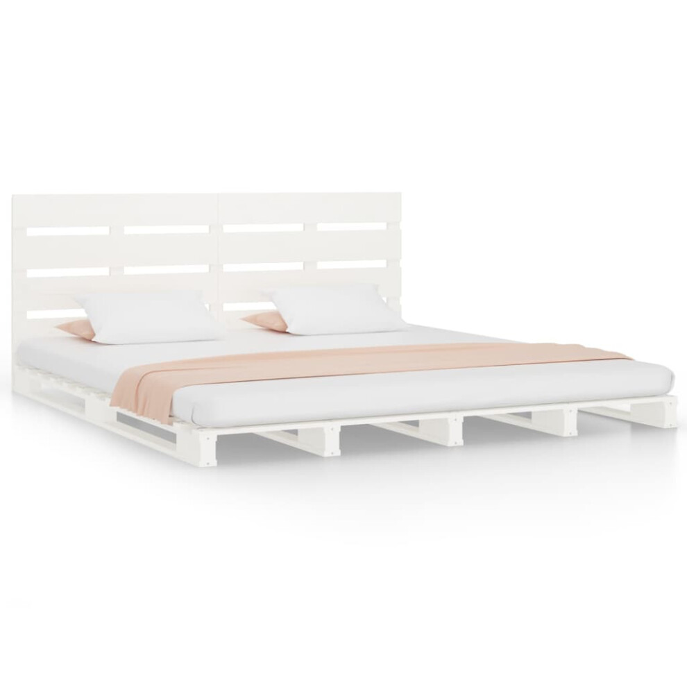 (white) vidaXL Bed Frame Bedstead Wooden Bed Base Mattress Foundation Solid Wood Pine