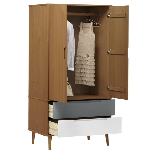 VidaXL (brown) vidaXL Solid Wood Pine Wardrobe MOLDE Closet Armoire Highboard Multi Colours 2