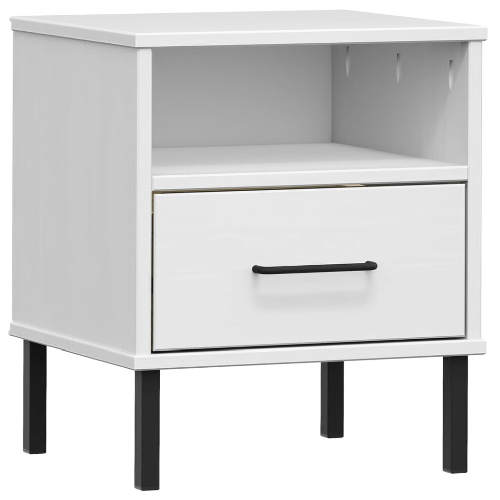 (white) vidaXL Solid Wood Pine Bedside Cabinet with Metal Legs OSLO Multi Colours