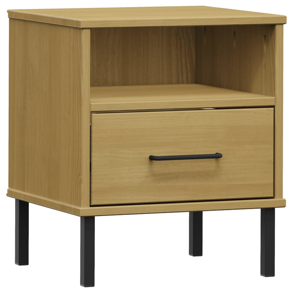 (brown) vidaXL Solid Wood Pine Bedside Cabinet with Metal Legs OSLO Multi Colours