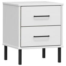 (white) vidaXL Solid Wood Pine Bedside Cabinet with Metal Legs OSLO Multi Colours