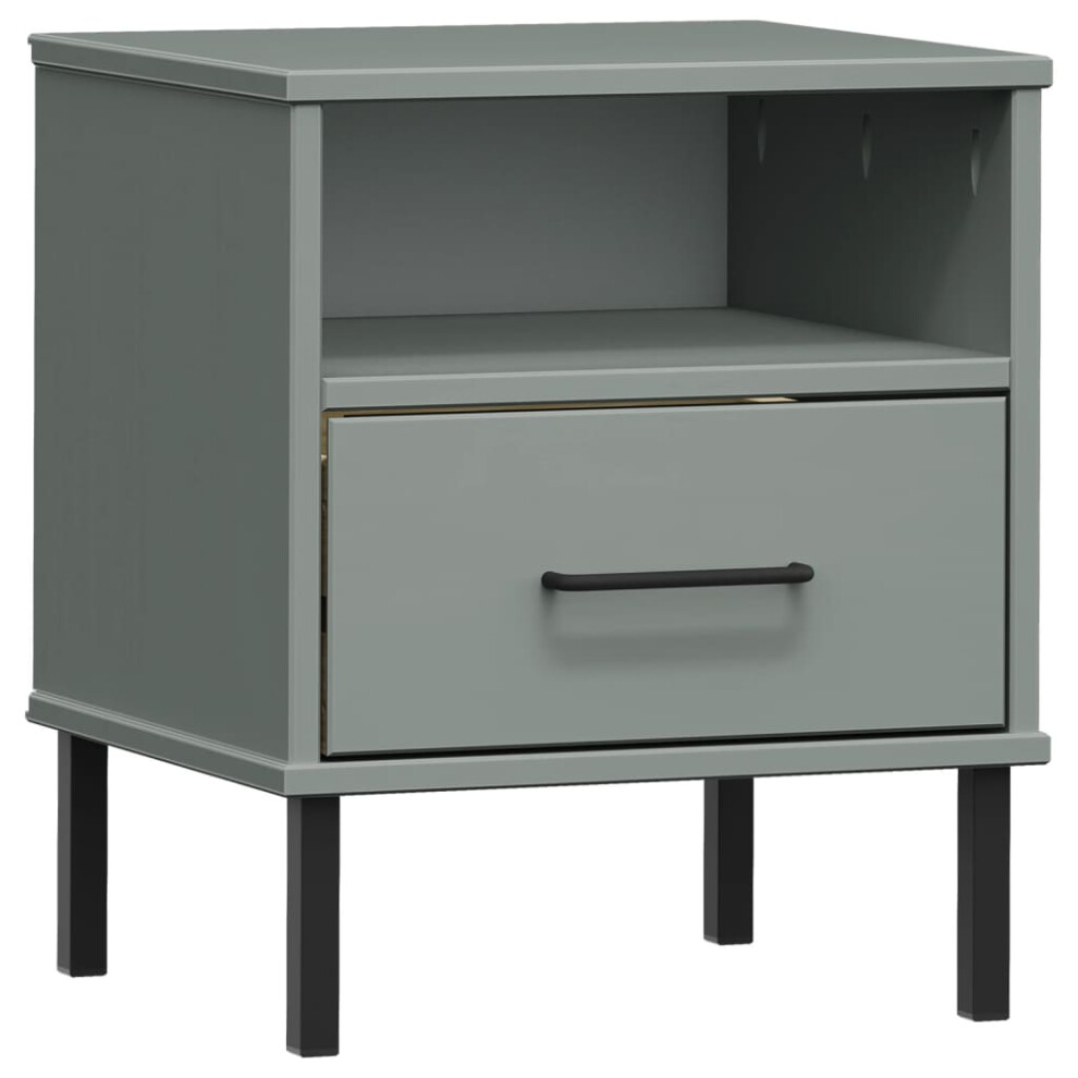 VIDAXL Bedside Cabinet Metal Legs Solid Pine Wood Grey - Image 2