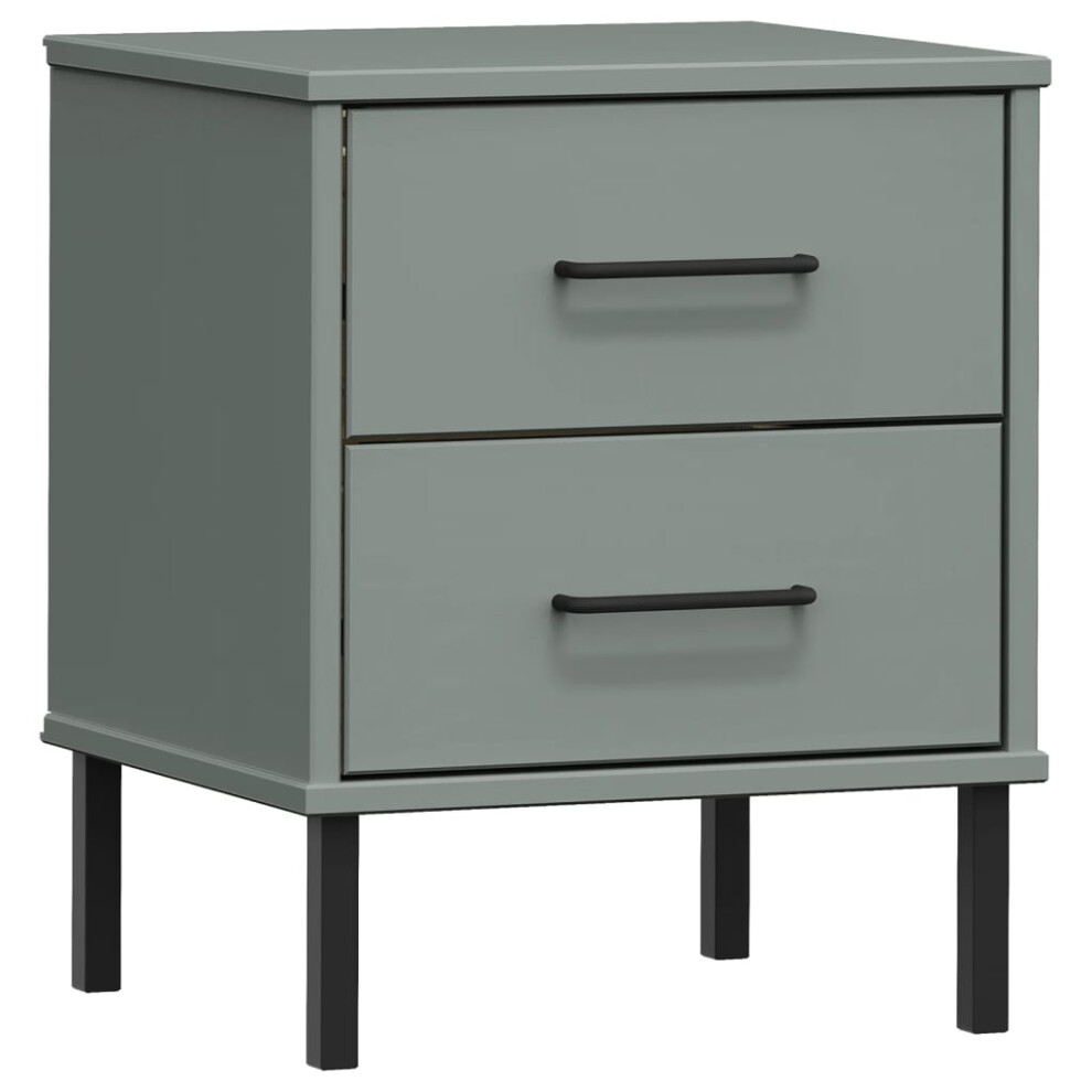 (grey) vidaXL Solid Wood Pine Bedside Cabinet with Metal Legs OSLO Multi Colours