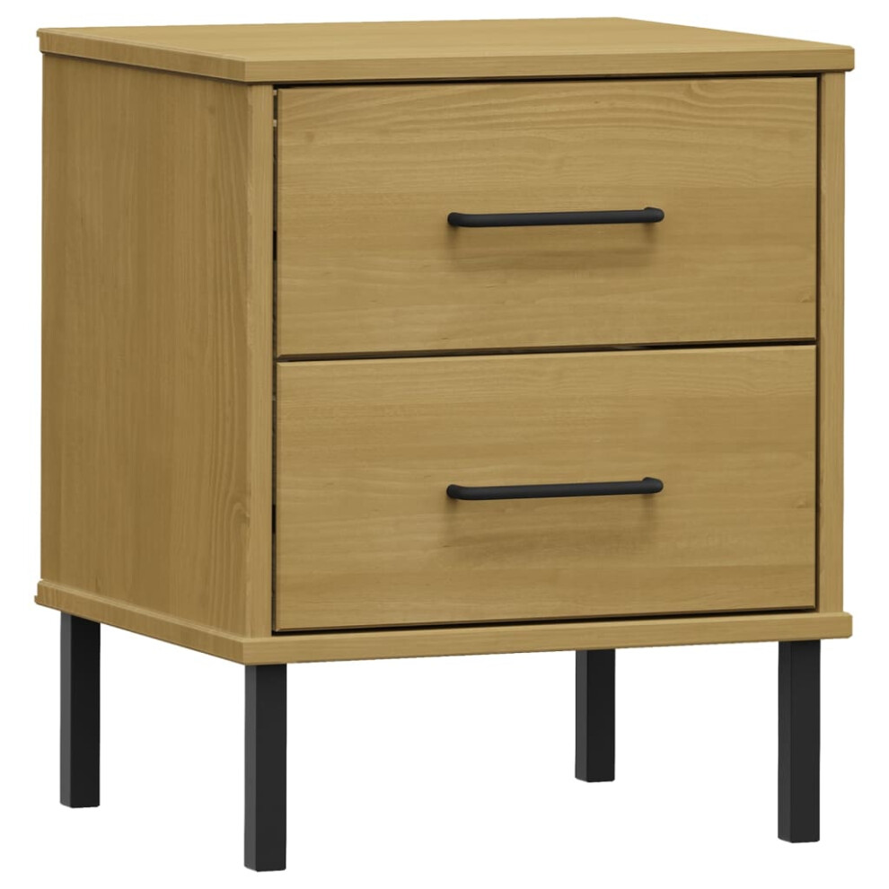 Vidaxl (Brown) Solid Wood Pine Bedside Cabinet With Metal Legs Oslo Multi Colours