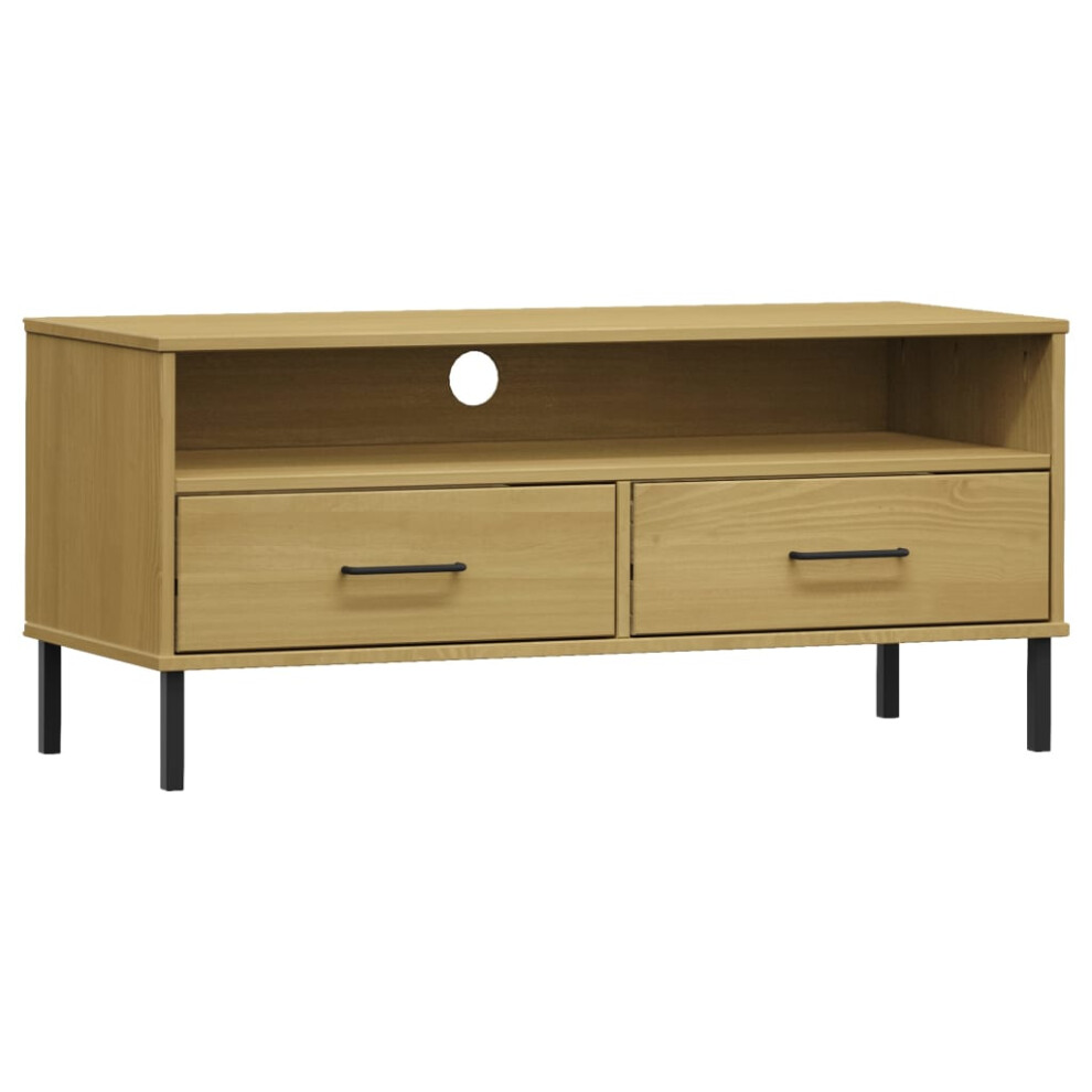 Vidaxl (Brown) Solid Wood Pine Tv Cabinet With Metal Legs Oslo Furniture Multi Colours