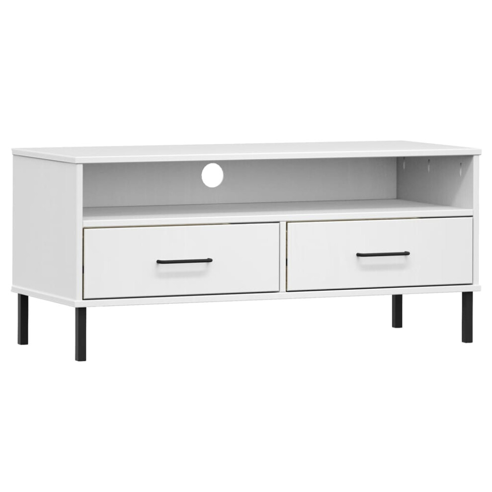 Vidaxl (White) Solid Wood Pine Tv Cabinet With Metal Legs Oslo Furniture Multi Colours