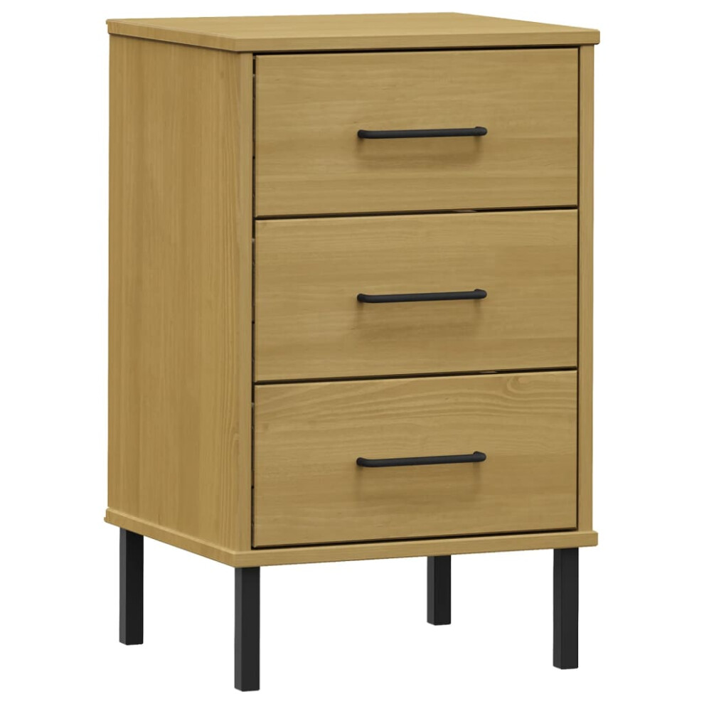 (brown) vidaXL Solid Wood Pine Bedside Cabinet with Metal Legs OSLO Multi Colours