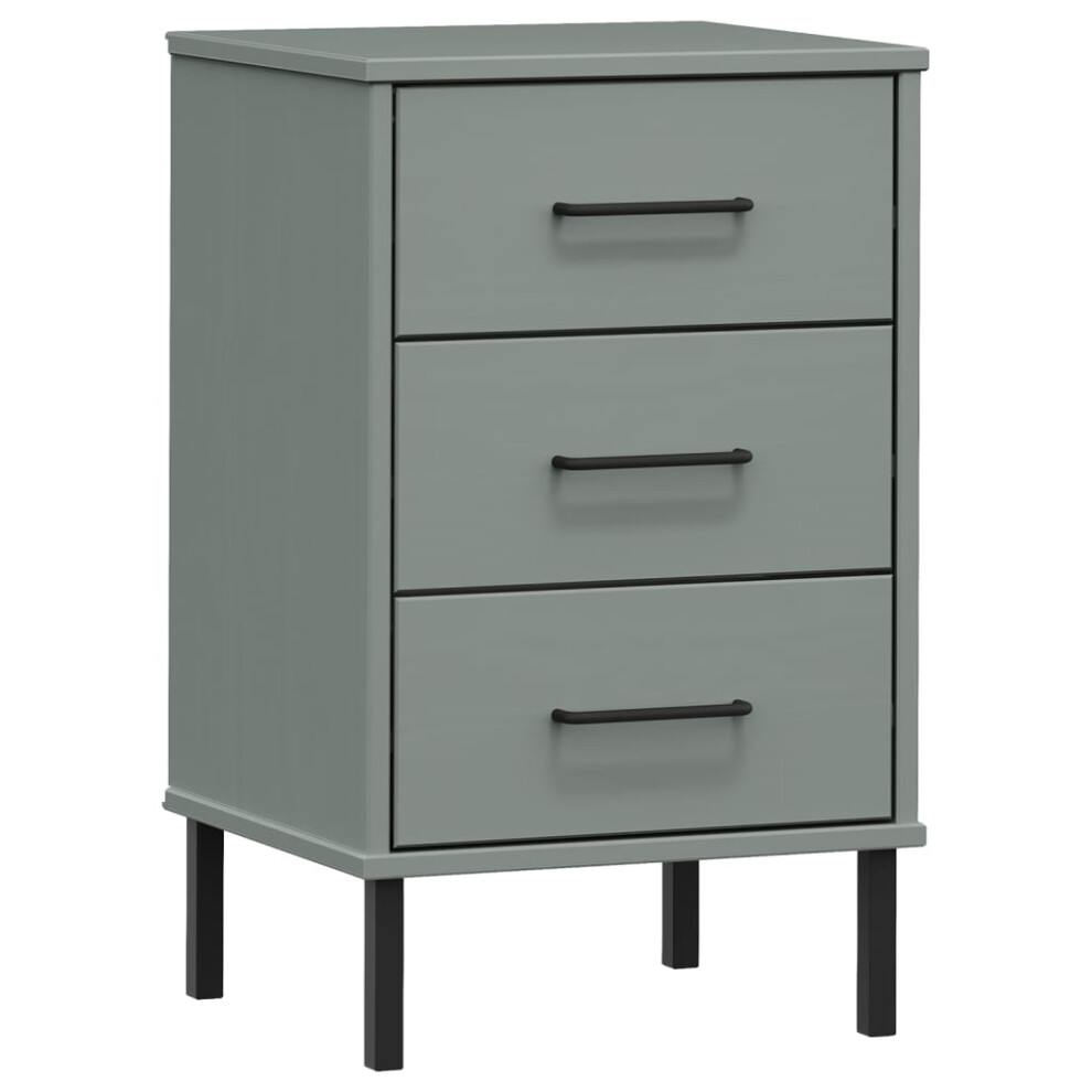 (grey) vidaXL Solid Wood Pine Bedside Cabinet with Metal Legs OSLO Multi Colours