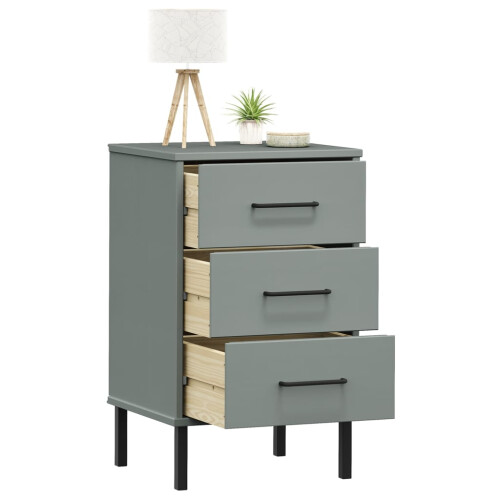 VidaXL (grey) vidaXL Solid Wood Pine Bedside Cabinet with Metal Legs OSLO Multi Colours 2