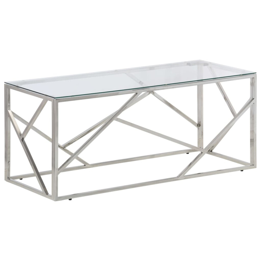 (silver, glass) vidaXL Coffee Table End Table Sofa Table Stainless Steel and Tempered Glass