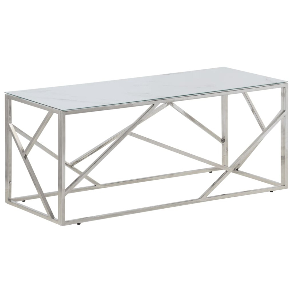 (silver and white, glass) vidaXL Coffee Table End Table Sofa Table Stainless Steel and Tempered Glass