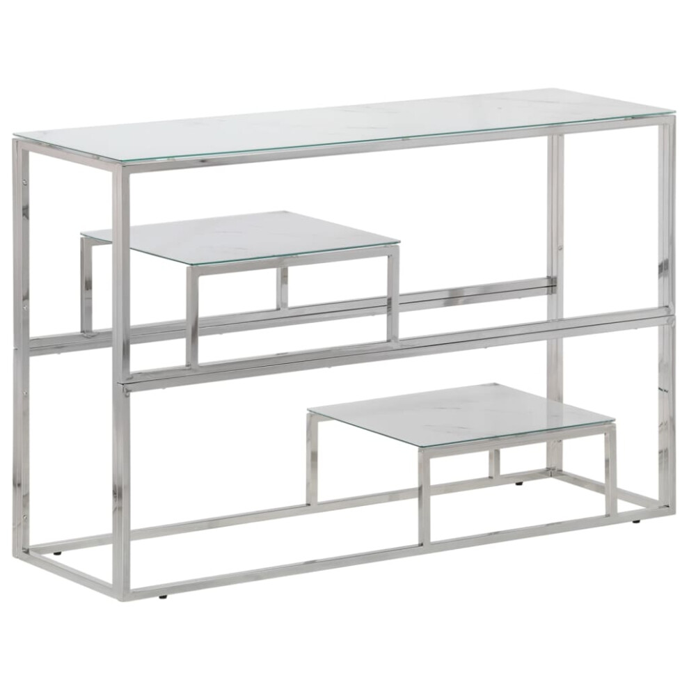 Vidaxl (Silver And White, Glass) Console Table End Table Accent Table Stainless Steel And Tempered Glass White,Silver