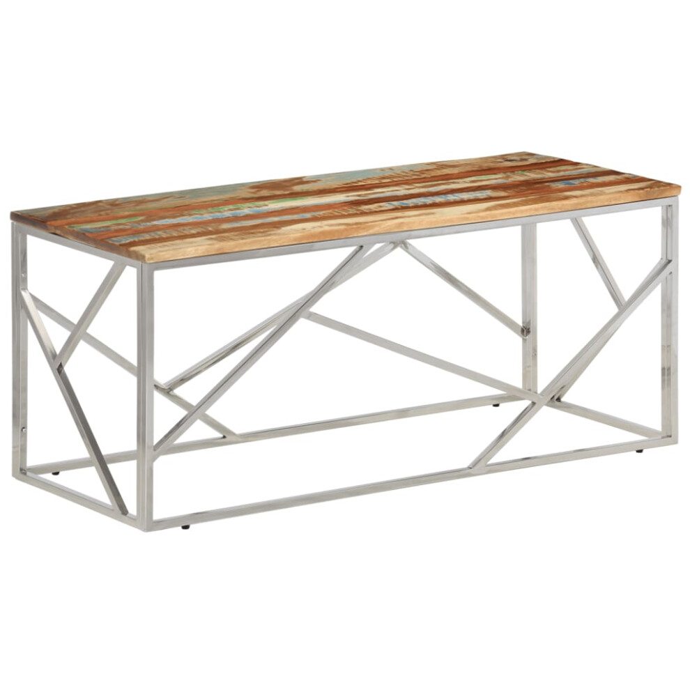 (silver, solid reclaimed wood) vidaXL Coffee Table End Table Sofa Table Stainless Steel and Tempered Glass