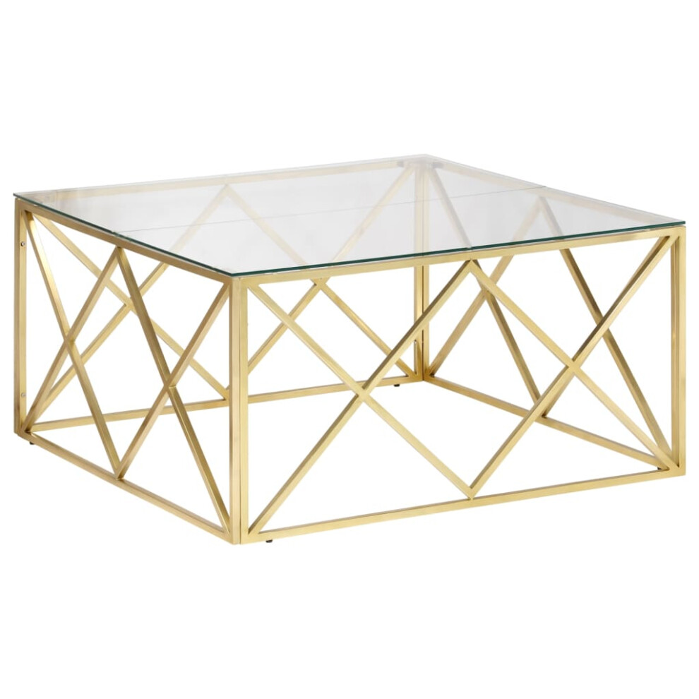 Vidaxl (Gold, Glass) Coffee Table End Table Sofa Table Stainless Steel And Tempered Glass Brown,Gold