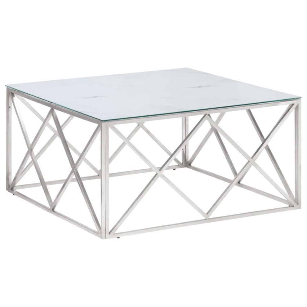 Vidaxl (Silver And White, Glass) Coffee Table End Table Sofa Table Stainless Steel And Tempered Glass