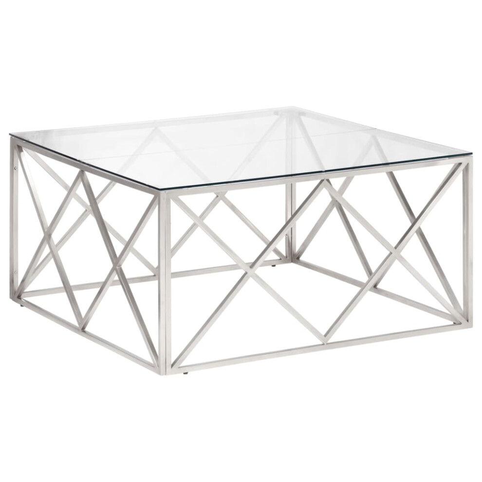 (silver, glass) vidaXL Coffee Table End Table Sofa Table Stainless Steel and Tempered Glass