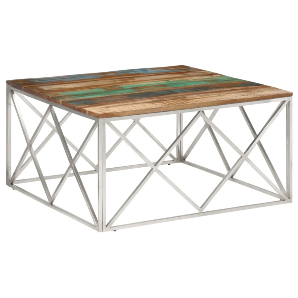 (silver, solid reclaimed wood) vidaXL Coffee Table End Table Sofa Table Stainless Steel and Tempered Glass