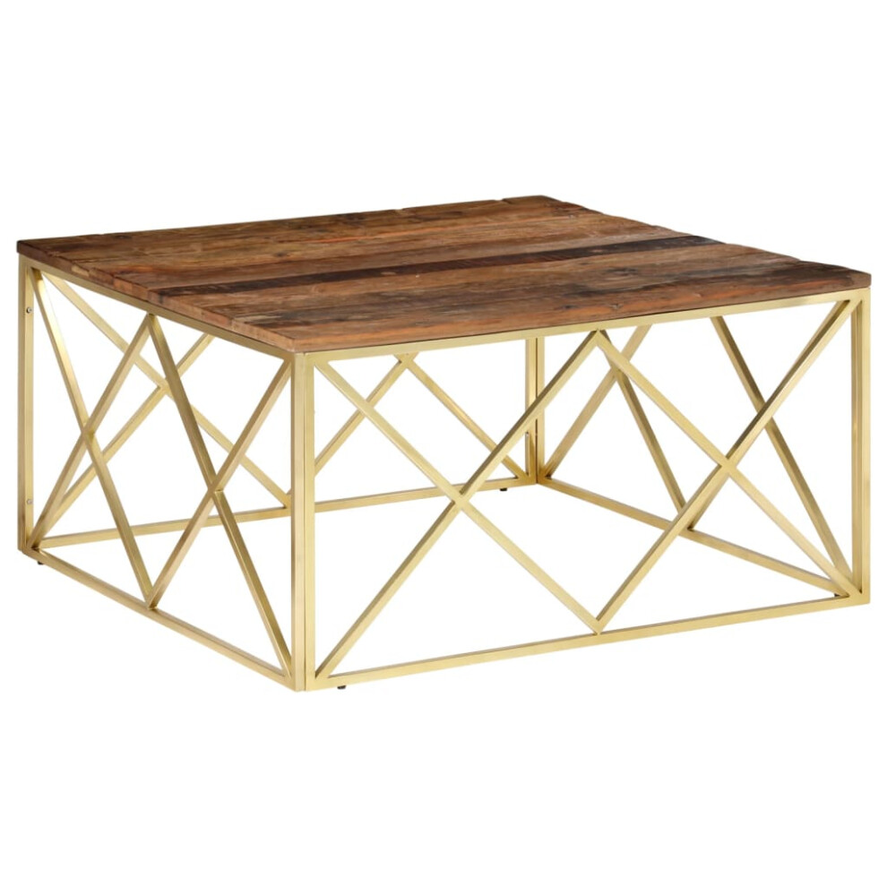 (gold, solid sleeper wood) vidaXL Coffee Table End Table Sofa Table Stainless Steel and Tempered Glass