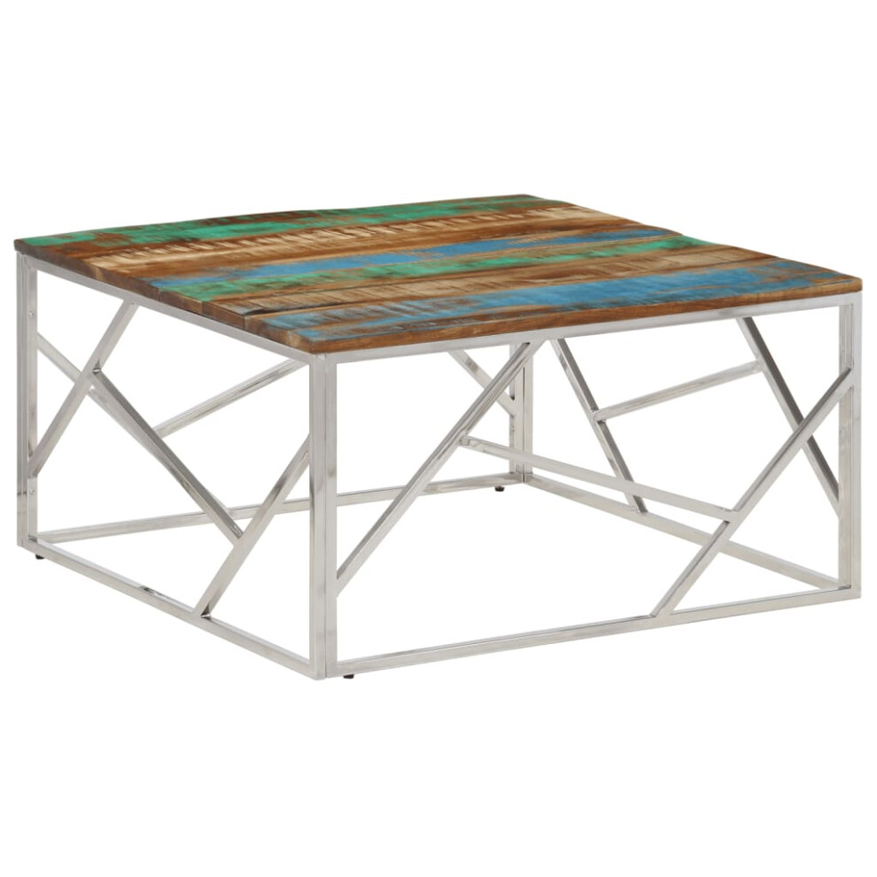 (silver, solid reclaimed wood) vidaXL Coffee Table End Table Sofa Table Stainless Steel and Tempered Glass