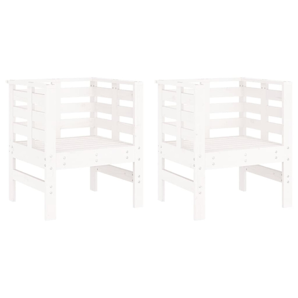 Vidaxl (White Pine) Garden Chairs Outdoor Chair Seat Patio Armchair 2 Pcs Solid Wood Pine