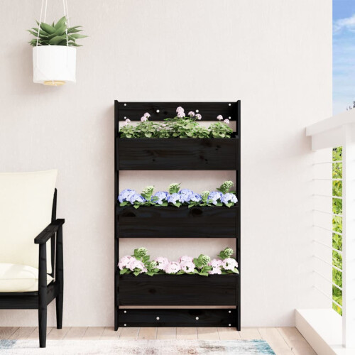 VidaXL (black pine) vidaXL Wall Planter 3-Tier Hanging Planter Wall Flower Pot Solid Wood Pine 2