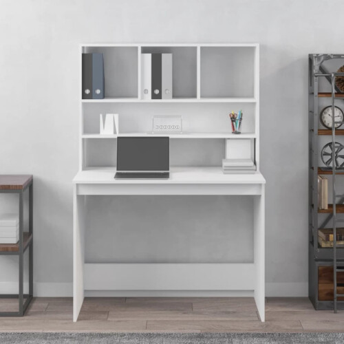 VidaXL (white) vidaXL Desk with Shelves Standing Desk Study Writing Table Engineered Wood 2