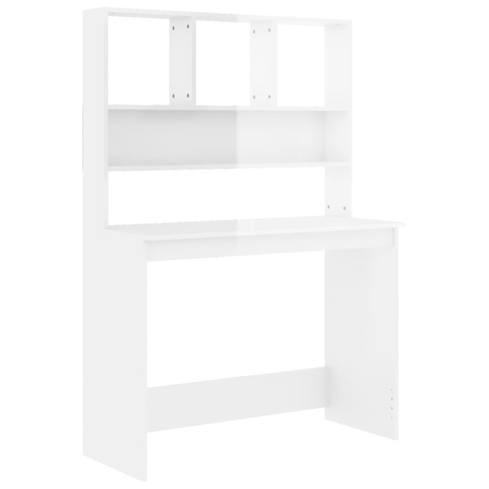 (high gloss white) vidaXL Desk with Shelves Engineered Wood Standing Desk Furniture Multi Colours