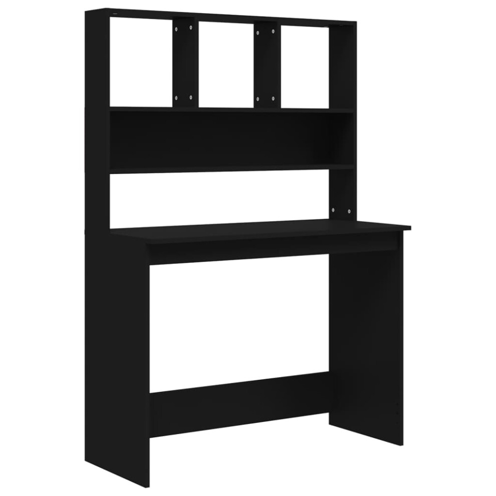 Vidaxl (Black) Desk With Shelves Standing Desk Study Writing Table Engineered Wood Black