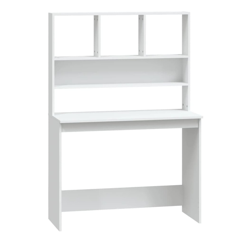 Vidaxl (White) Desk With Shelves Standing Desk Study Writing Table Engineered Wood White