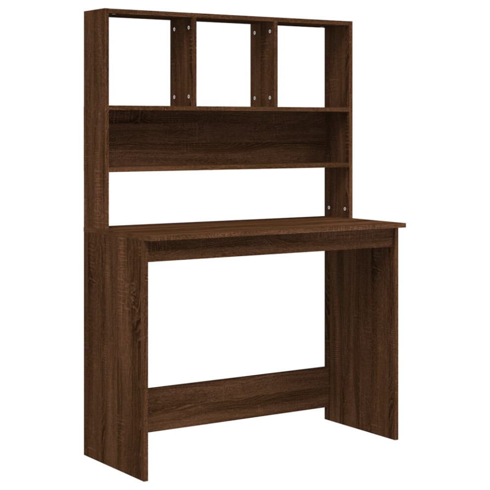 Vidaxl (Brown Oak) Desk With Shelves Standing Desk Study Writing Table Engineered Wood