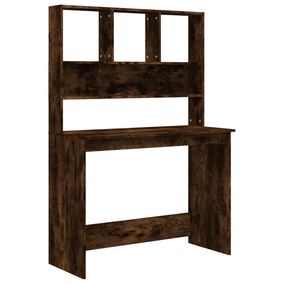 Vidaxl (Smoked Oak) Desk With Shelves Standing Desk Study Writing Table Engineered Wood