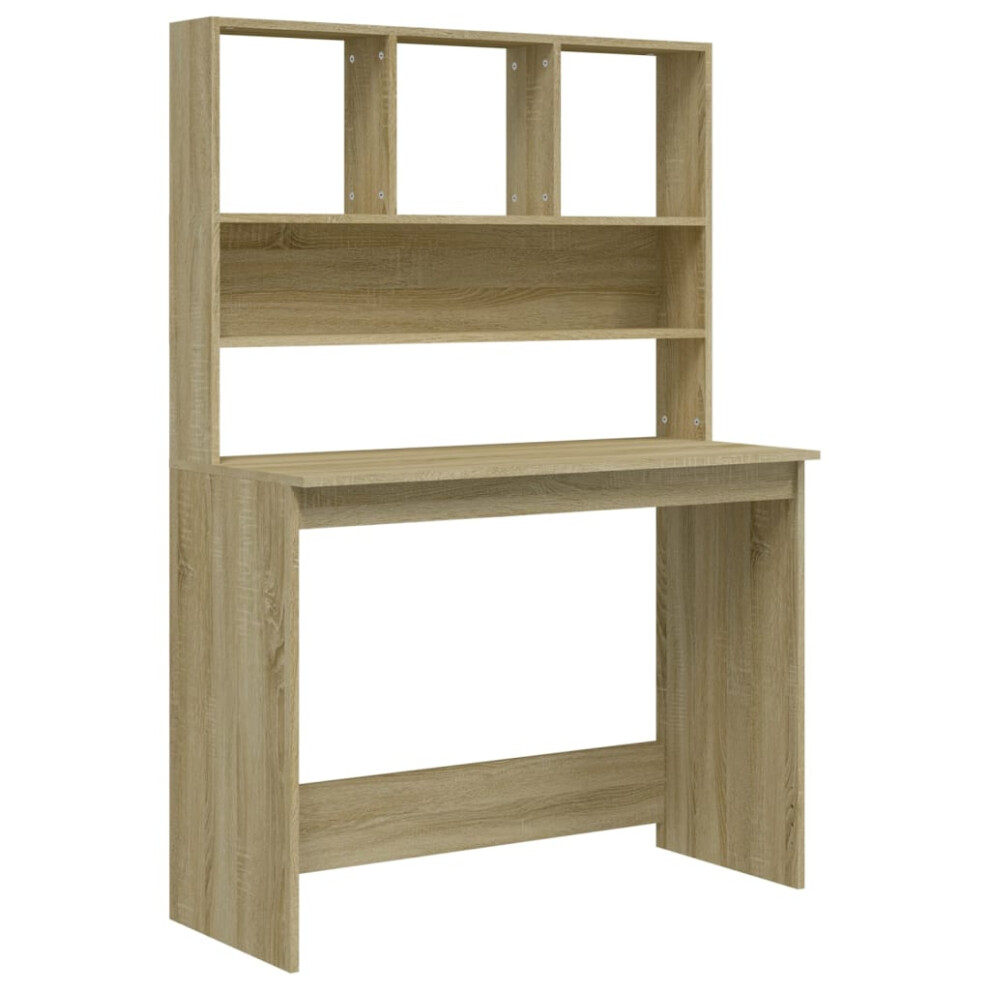 Vidaxl (Sonoma Oak) Desk With Shelves Standing Desk Study Writing Table Engineered Wood