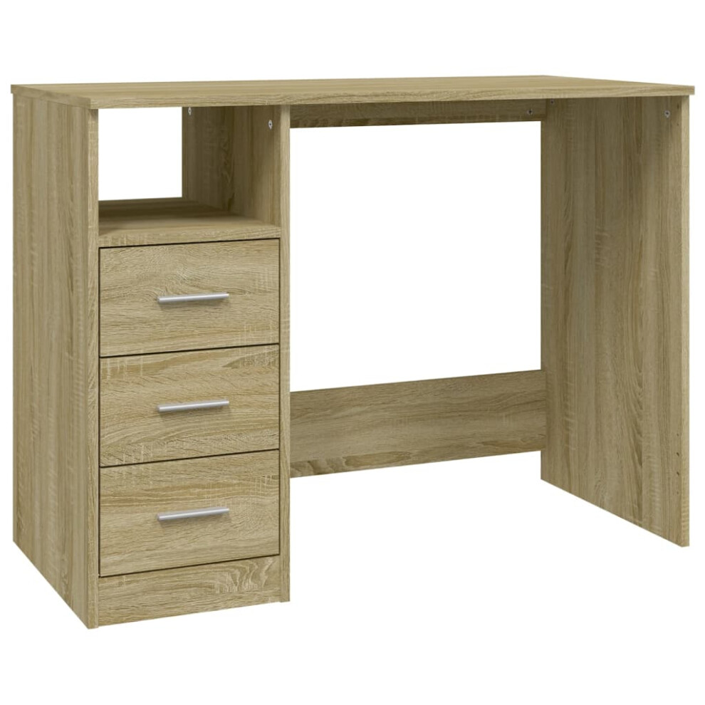 VIDAXL Computer Desk - Oak - 3 Drawer - Single Shelf - Image 3