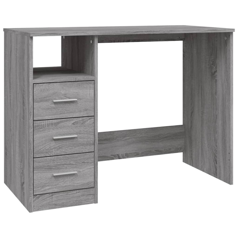 vidaXL Computer Desk Grey Sonoma 3 Drawer Single Shelf - Image 3