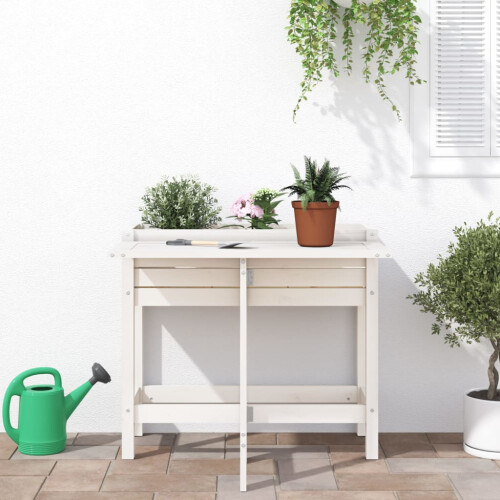 VidaXL (white pine) vidaXL Garden Planter with Folding Tabletop Patio Flower Pot Solid Wood Pine 2