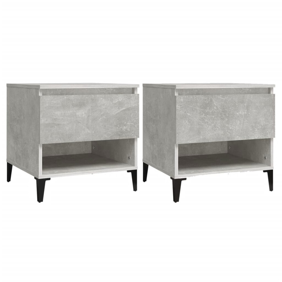 VIDAXL Set of 2 Side Tables in Grey Engineered Wood with Storage Drawer and Metal Feet 50x46x50 cm for Living Room - Image 2