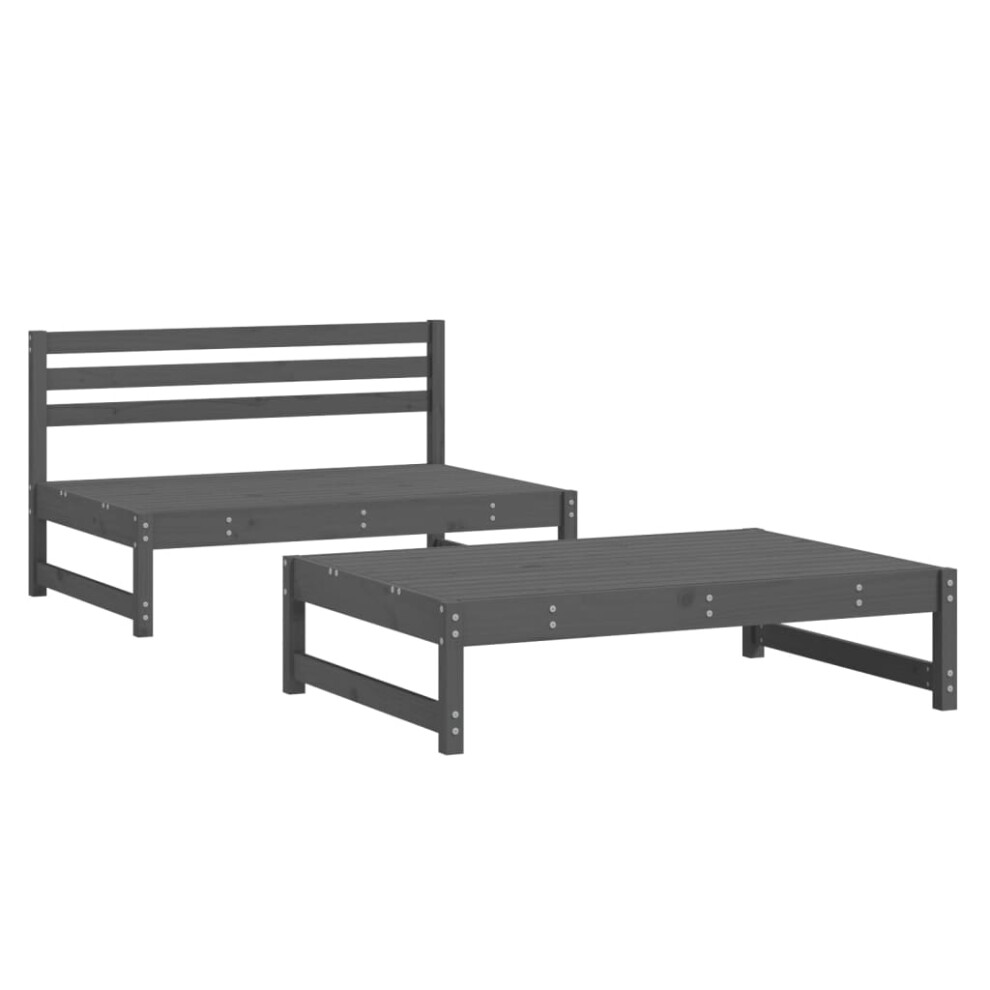Vidaxl (Grey Pine, Middle + Footrest) Garden Middle Sofa Footrest Outdoor Sofa Coffee Table Solid Wood Pine