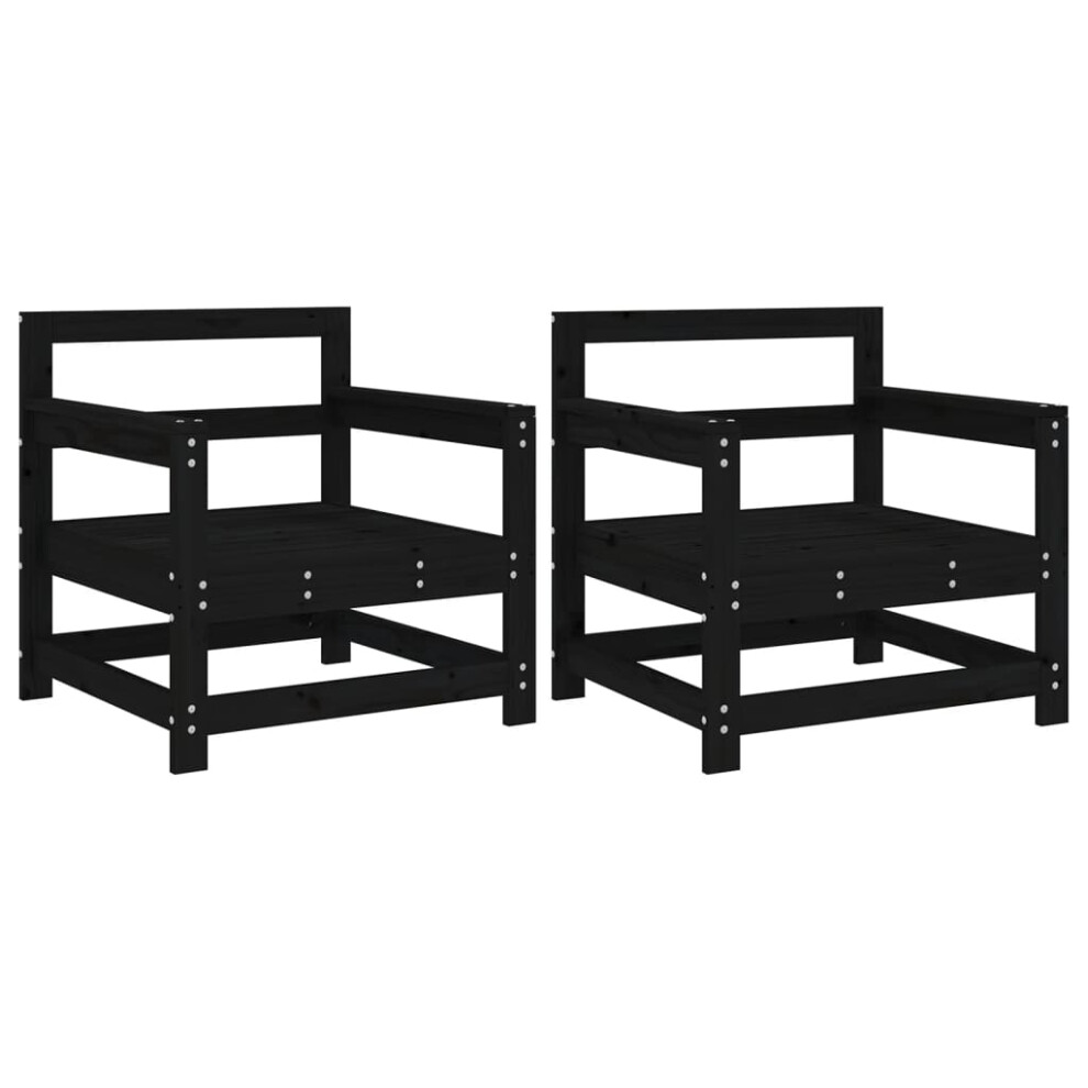 Vidaxl ( Pine, Armchair) Garden Middle Sofas Outdoor Sofa Sectional Sofa 2 Pcs Solid Wood Pine Black