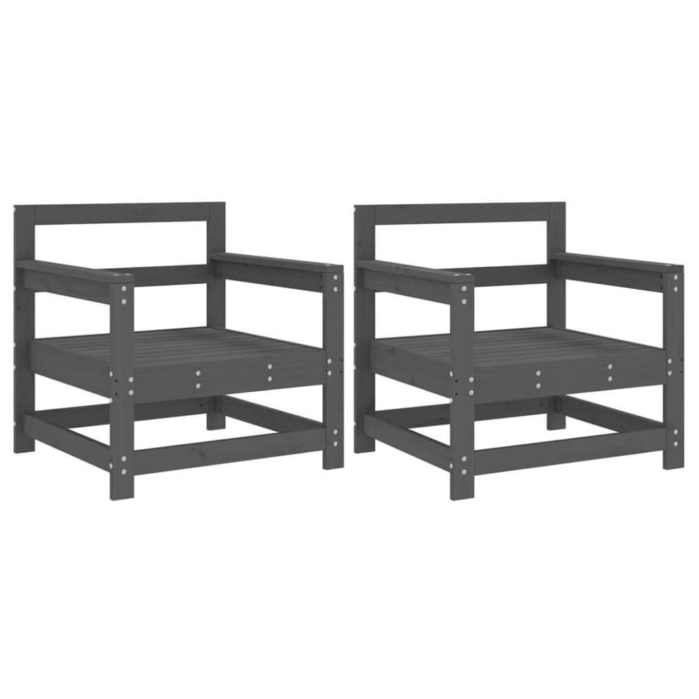 Vidaxl ( Pine, Armchair) Garden Middle Sofas Outdoor Sofa Sectional Sofa 2 Pcs Solid Wood Pine Grey