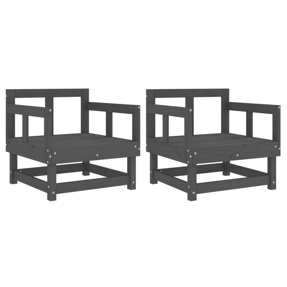 Vidaxl (Grey Pine, Armchair (2 Pcs)) Garden Middle Sofa Footrest Outdoor Sofa Coffee Table Solid Wood Pine