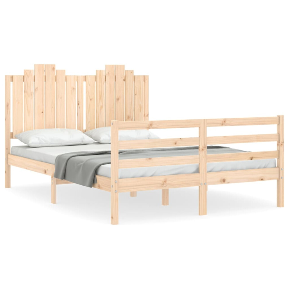 Vidaxl (Natural, 135 X 190 Cm) Bed Frame Bedroom Platform Bed Frame Bedstead With Headboard Solid Wood