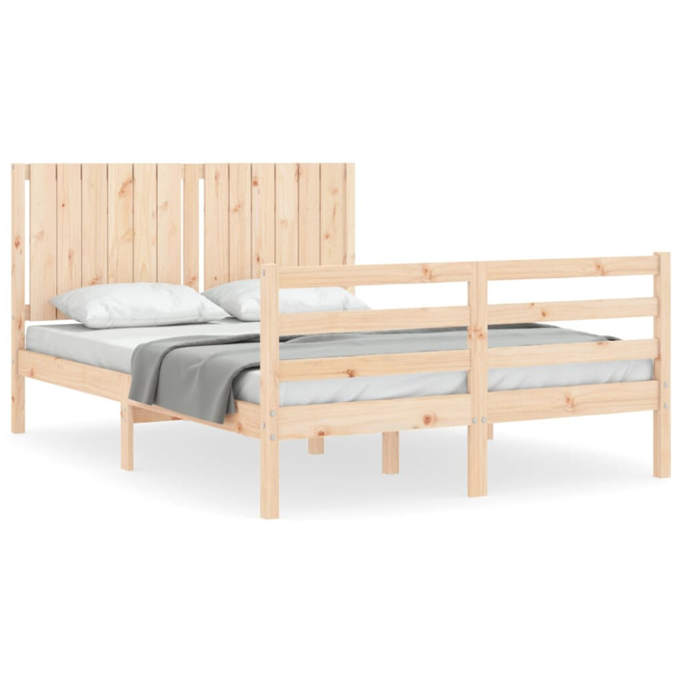 (natural, 140 X 190 cm) vidaXL Bed Frame Bedroom Platform Bed Frame Bedstead With Headboard Solid Wood