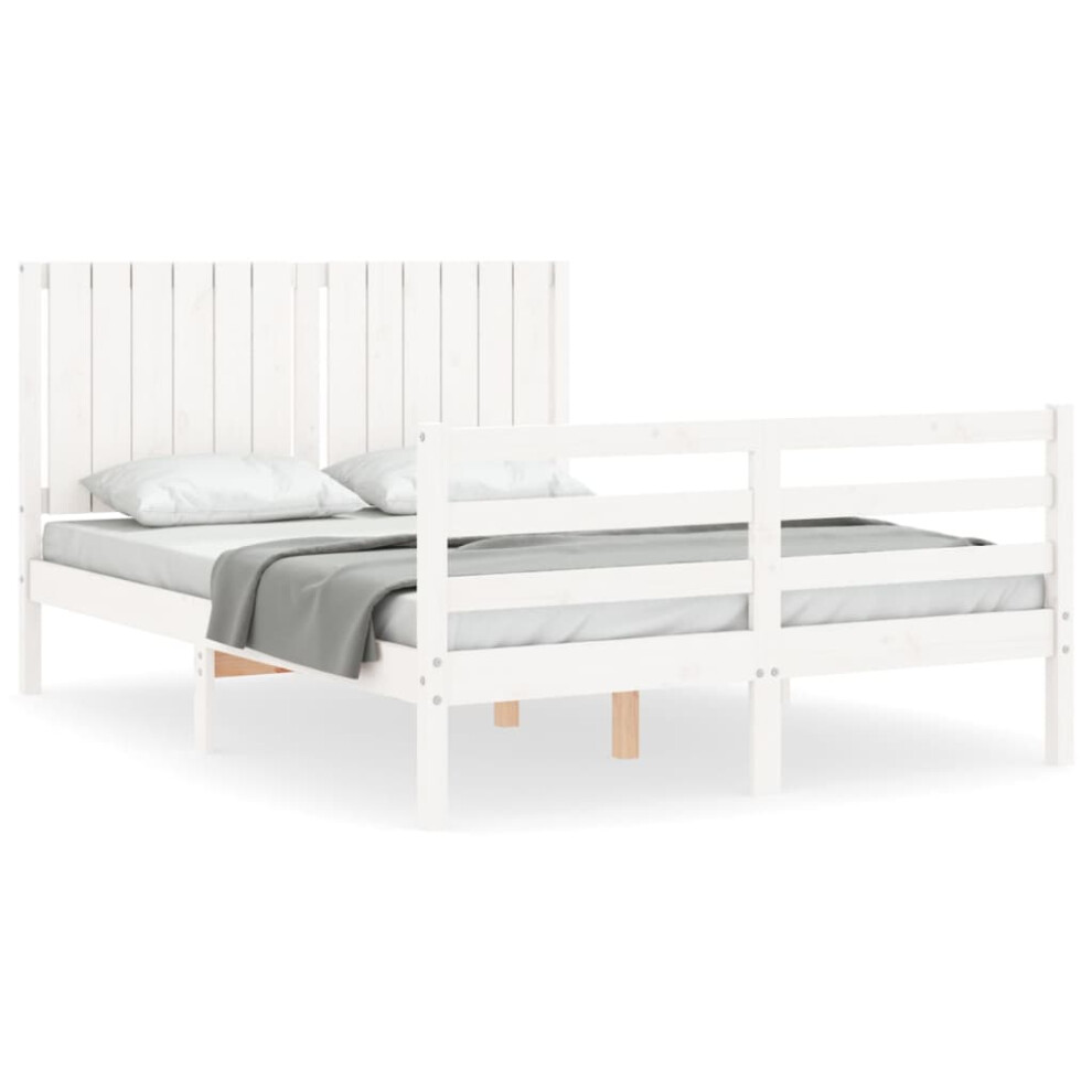 (white, 135 x 190 cm) vidaXL Bed Frame Bedroom Platform Bed Frame Bedstead with Headboard Solid Wood