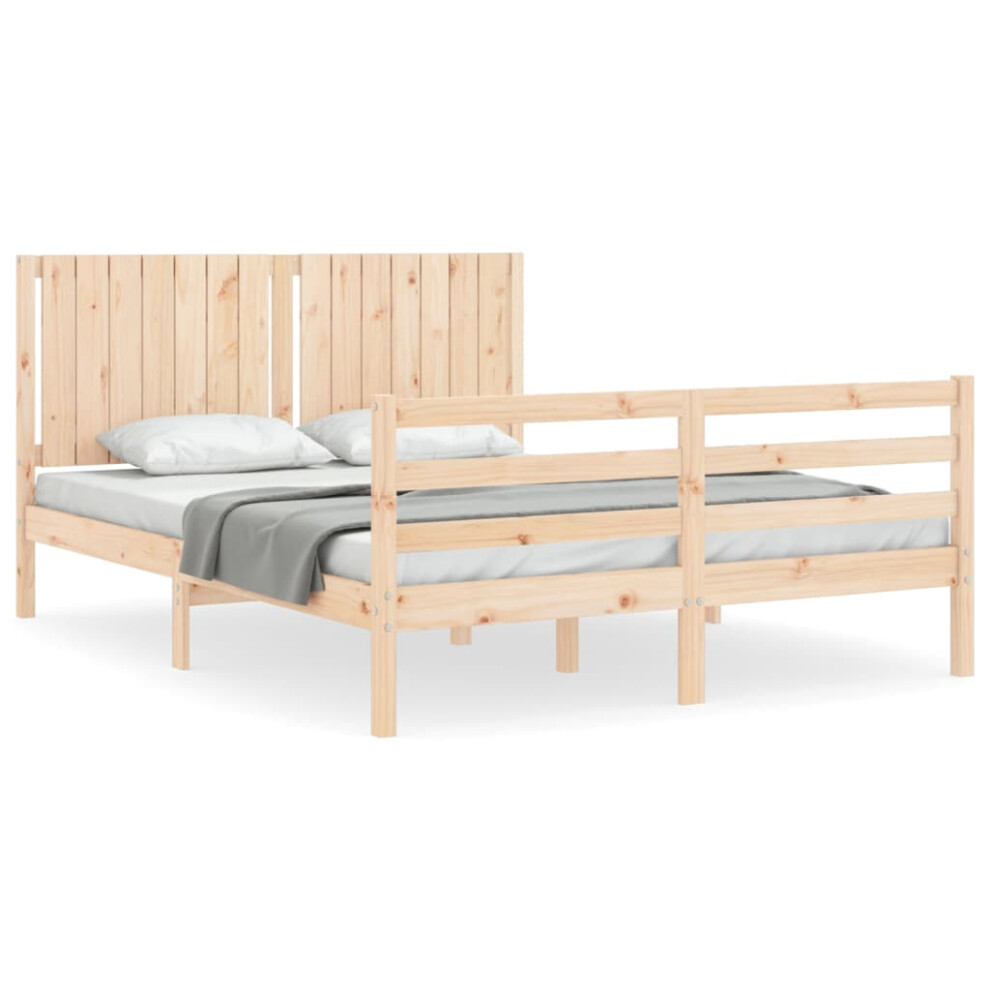 (natural, 150 x 200 cm) vidaXL Bed Frame Bedroom Platform Bed Frame Bedstead with Headboard Solid Wood